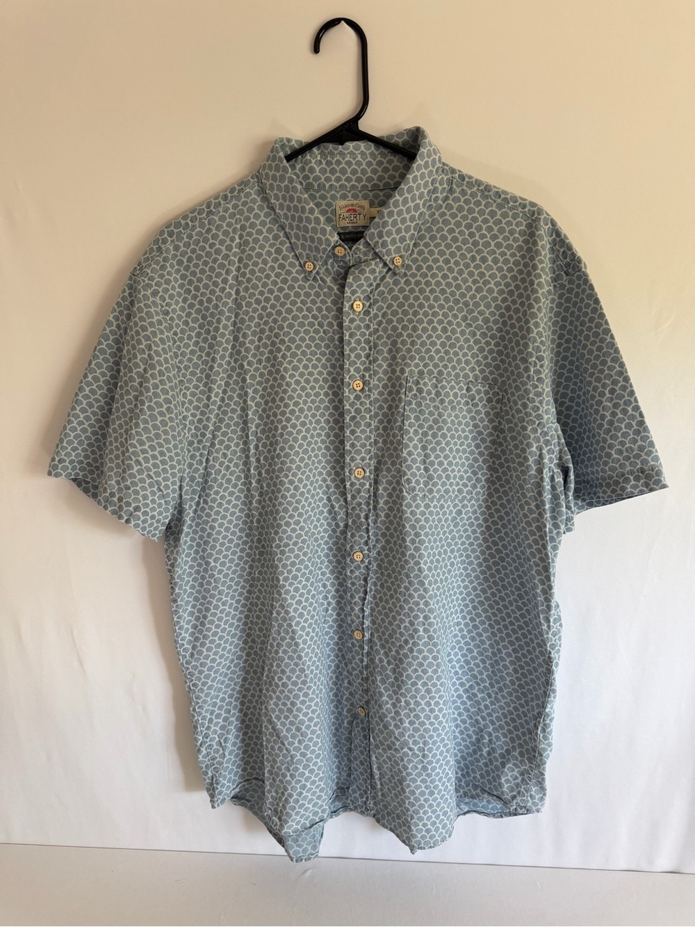 Faherty Shirt Mens XL Blue Indigo Dyed Geometric Short Sleeve Button Up